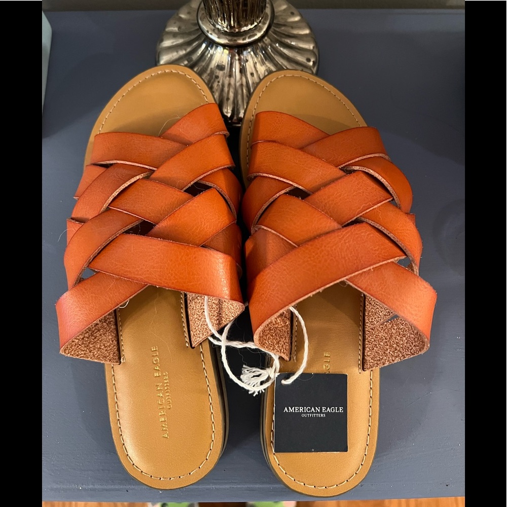 American Eagle Outfitters Woven Strappy Slide Sandals in Orange